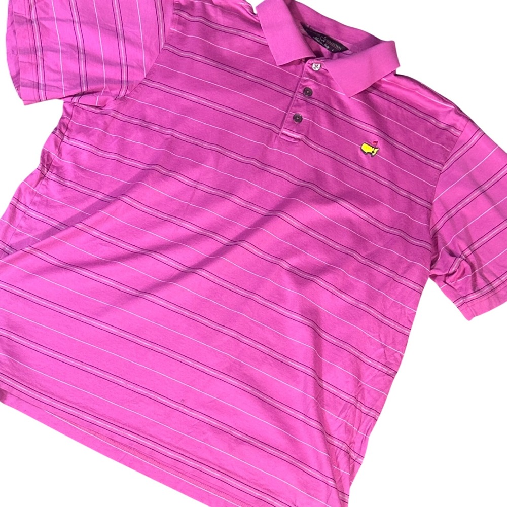 Clubhouse Collection Polo Mens L Pink Striped Masters Golf Shirt Made in Italy